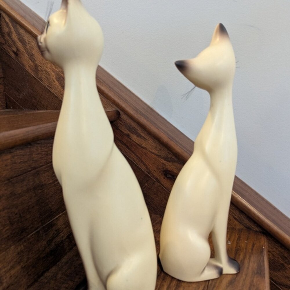 Vintage Norcrest Japan Siamese Long Neck Cats 1950s Tall Porcelain Cat Figurines - Picture 7 of 14